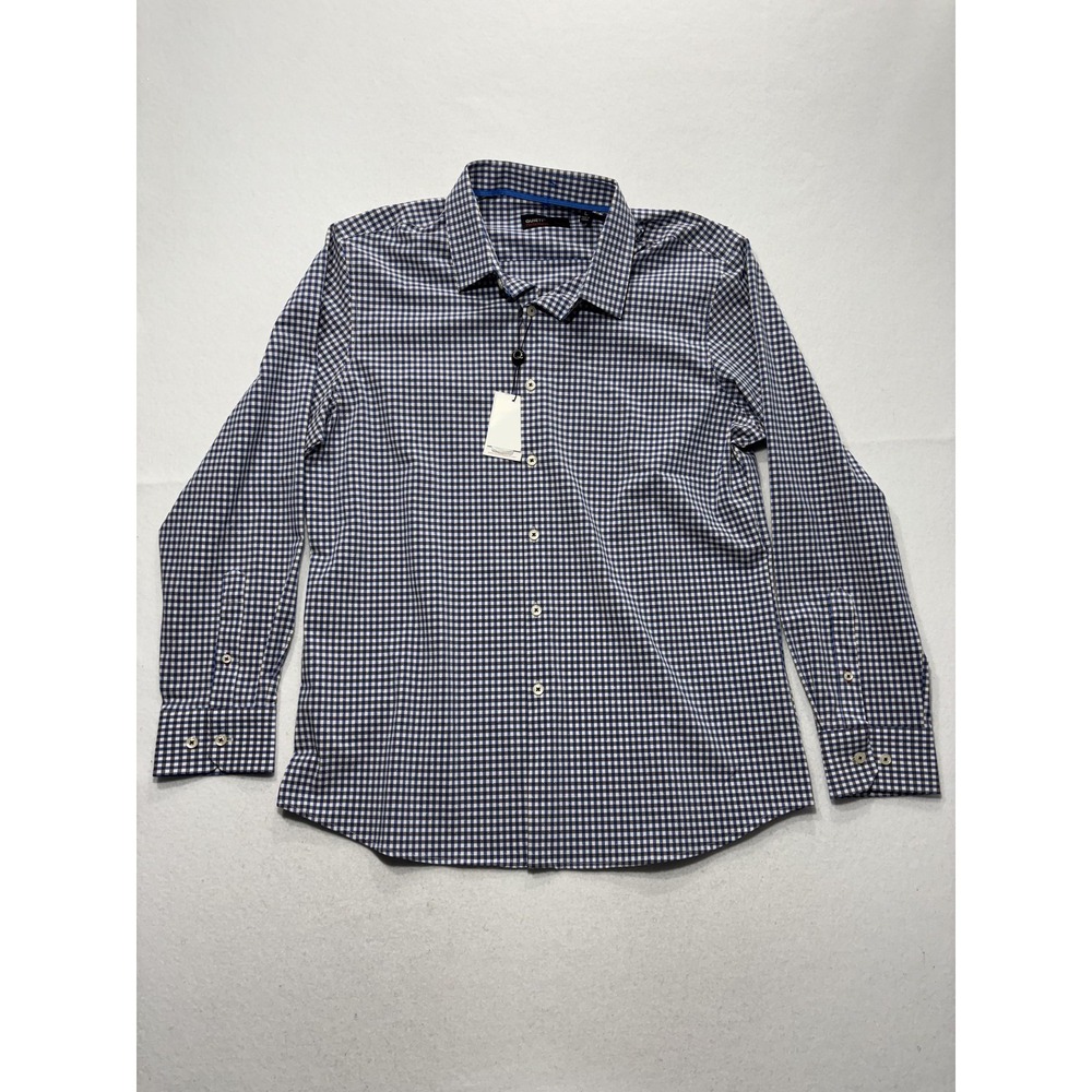 Quieti Dress Shirt Mens Large Blue Gingham Non Iron Performance Long Sleeve